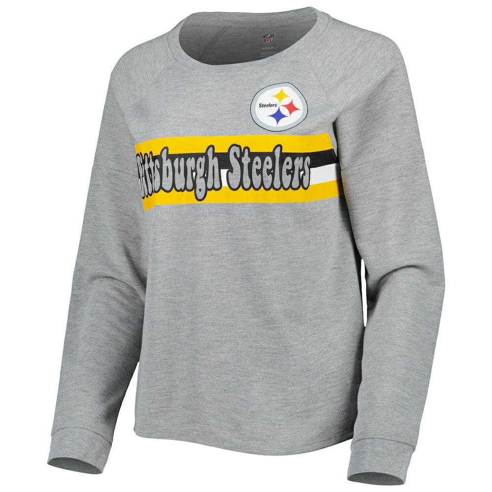 Pittsburgh Steelers Juniors All Striped Up Raglan Long Sleeve T-Shirt Heathered Gray - NFL