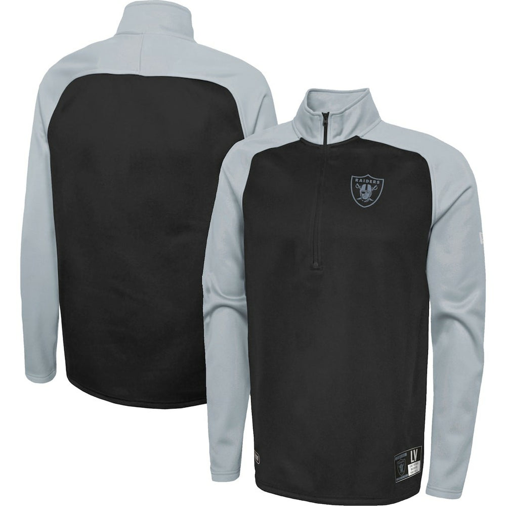 Las Vegas Raiders New Era Combine Authentic O-Line Raglan Half-Zip Jacket Black - NFL