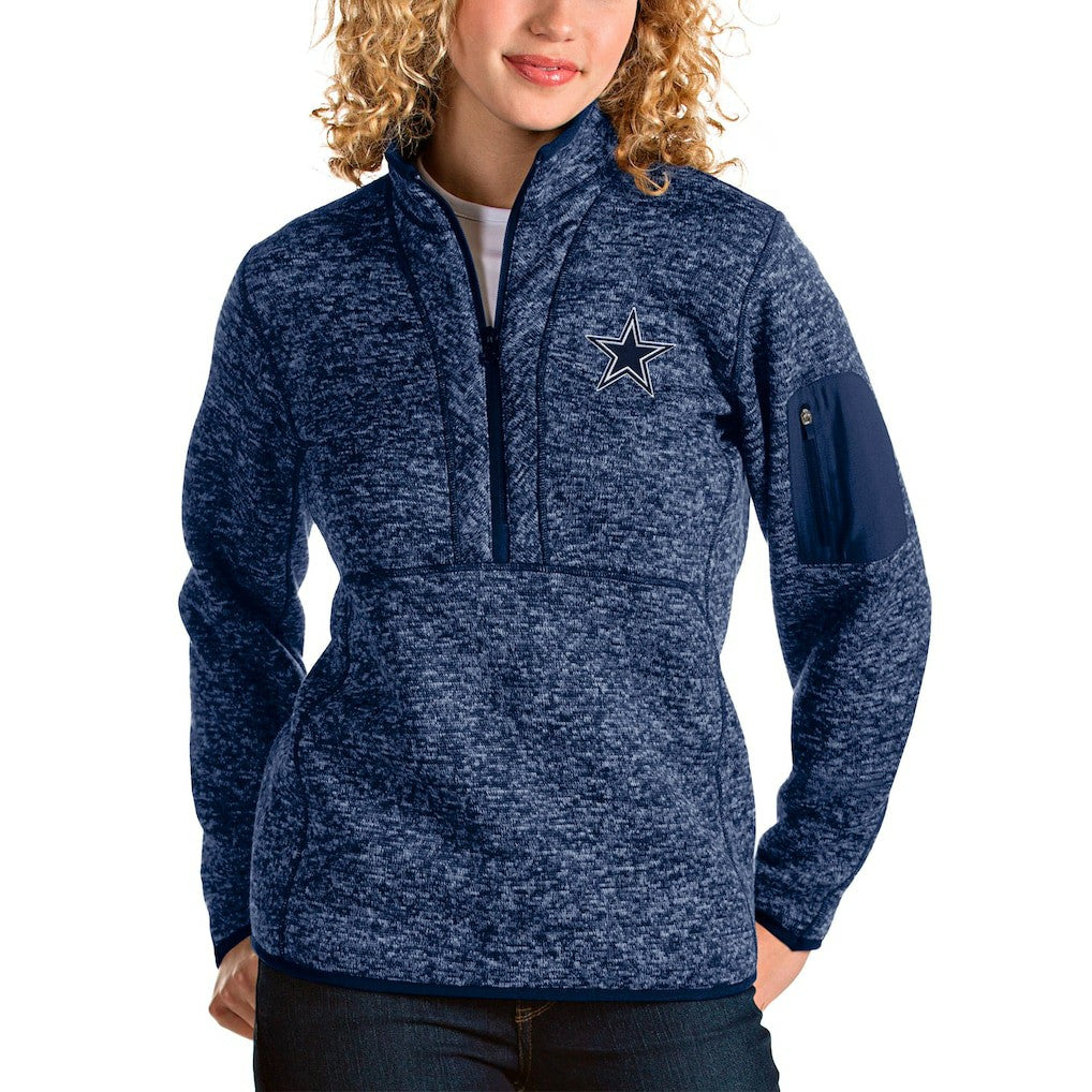 Dallas Cowboys Antigua Women's Fortune Half-Zip Pullover Jacket Heathered Navy - NFL