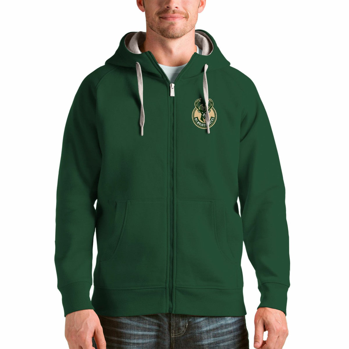 NBA - Milwaukee Bucks Antigua Logo Victory Full-Zip Hoodie - Hunter Green