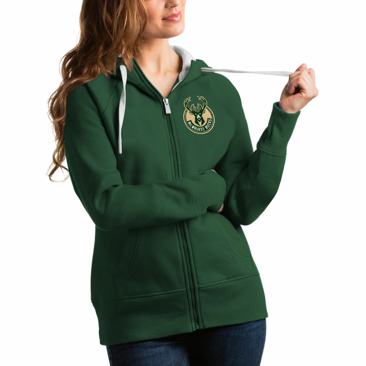 NBA - Milwaukee Bucks Antigua Women's Victory Full-Zip Hoodie - Hunter Green