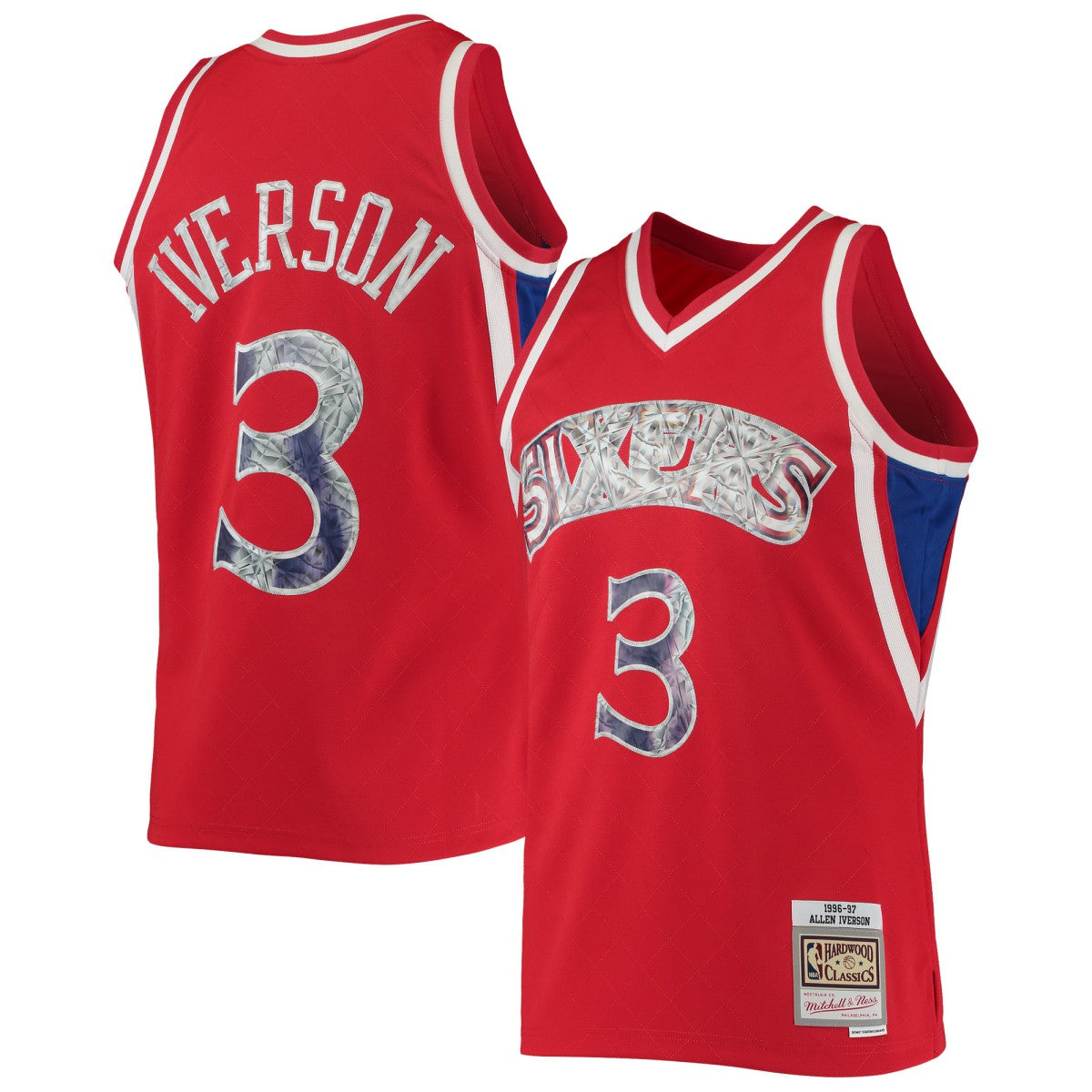 Allen Iverson Philadelphia 76ers 1996/97 Hardwood Classics NBA 75th Anniversary Diamond Swingman Jersey - Red | NBA Jerseys