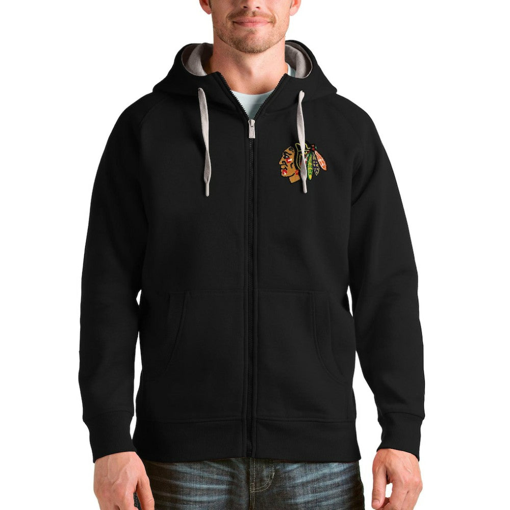Chicago Blackhawks Antigua Logo Victory Full-Zip Hoodie Black