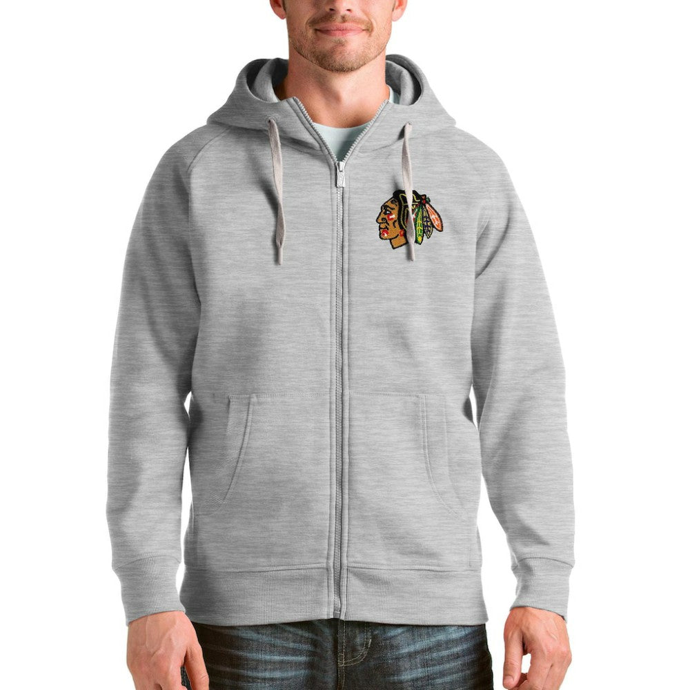 Chicago Blackhawks Antigua Logo Victory Full-Zip Hoodie Heathered Gray
