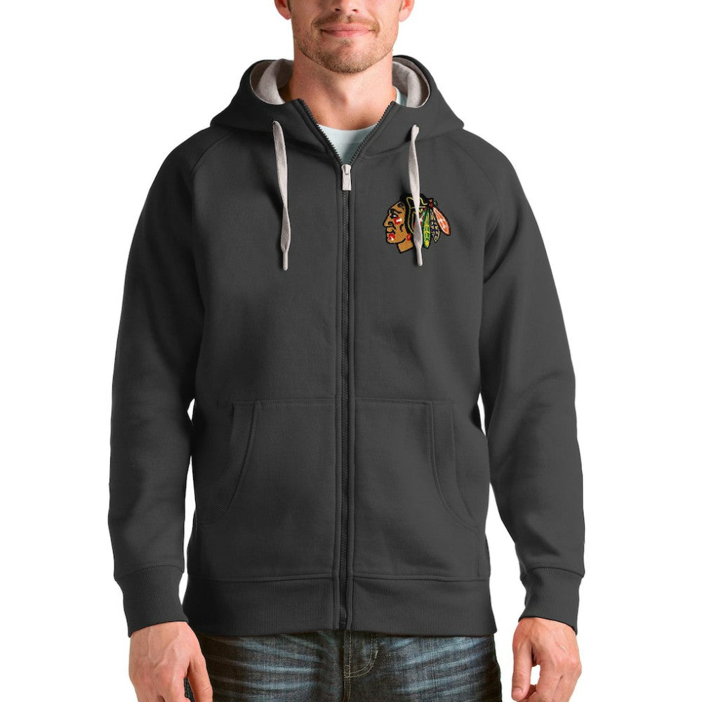 Chicago Blackhawks Antigua Logo Victory Full-Zip Hoodie Charcoal