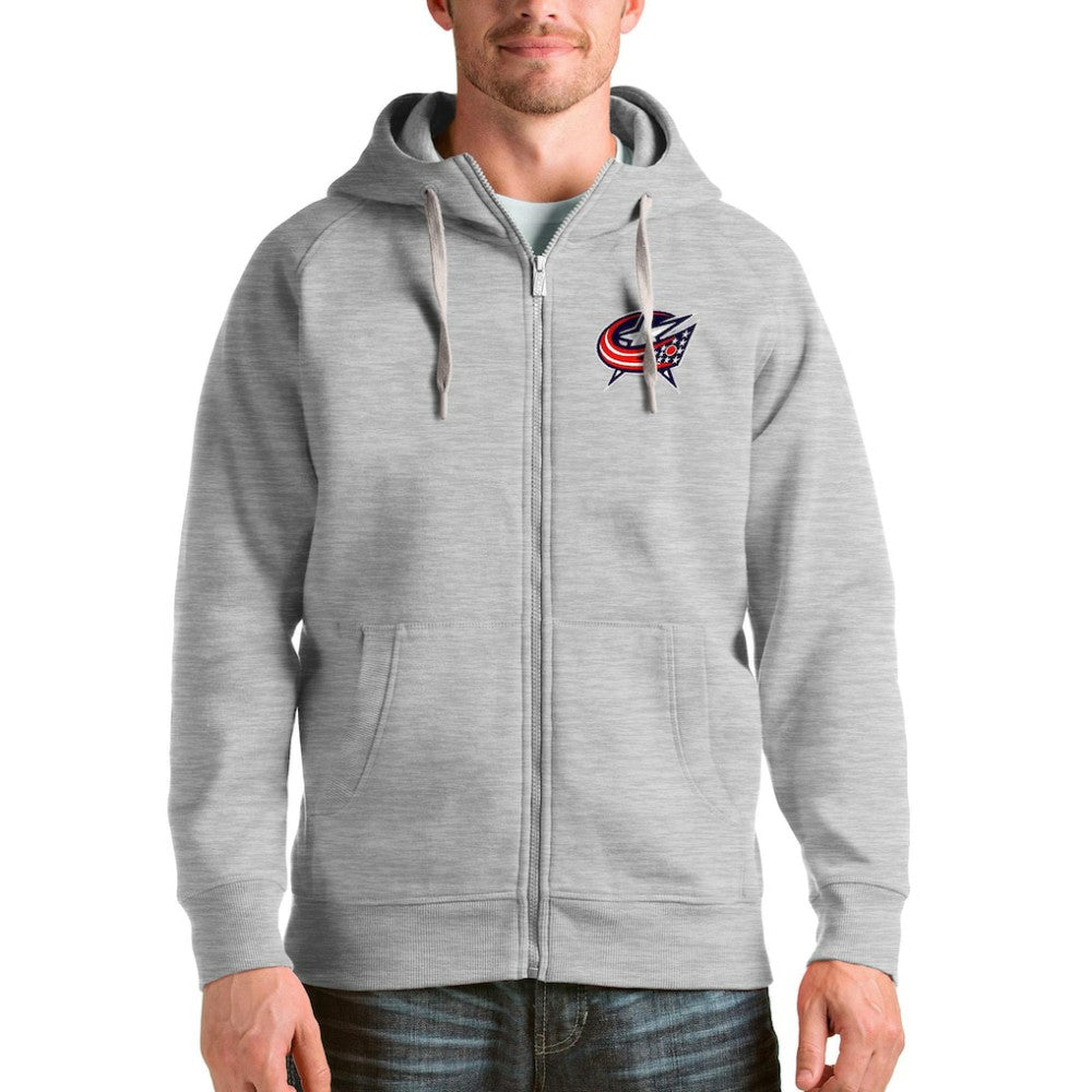 Columbus Blue Jackets - Antigua Logo Victory Full-Zip Hoodie Heathered Gray