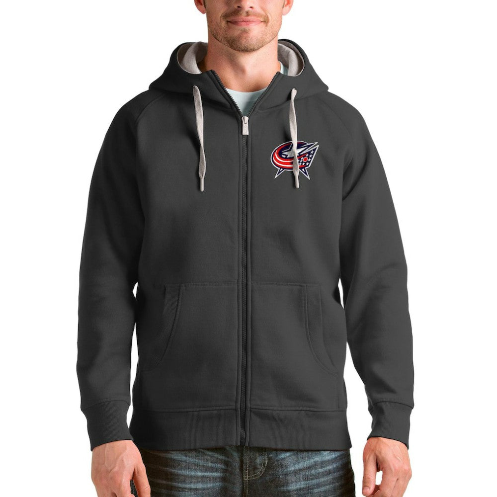 Columbus Blue Jackets - Antigua Logo Victory Full-Zip Hoodie Charcoal