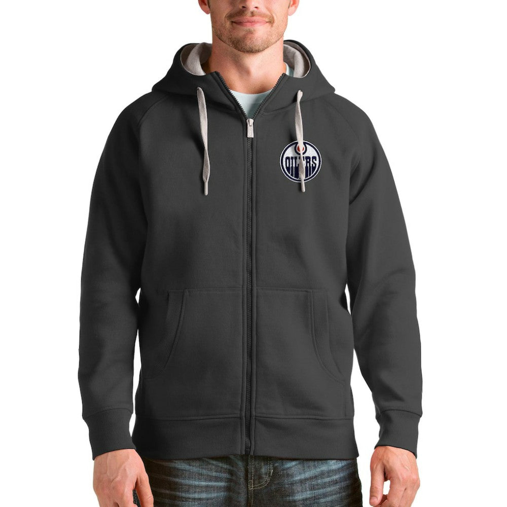 Edmonton Oilers - Antigua Logo Victory Full-Zip Hoodie Charcoal