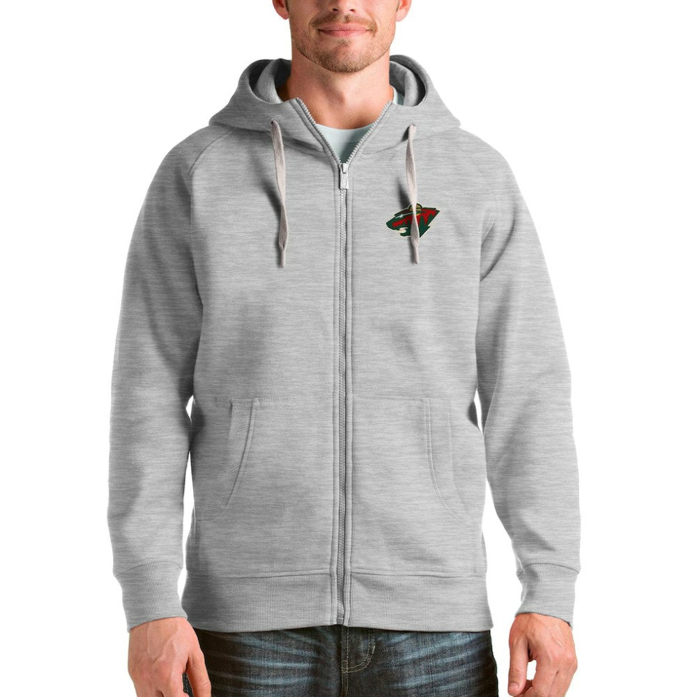 Minnesota Wild - Antigua Logo Victory Full-Zip Hoodie Heathered Gray