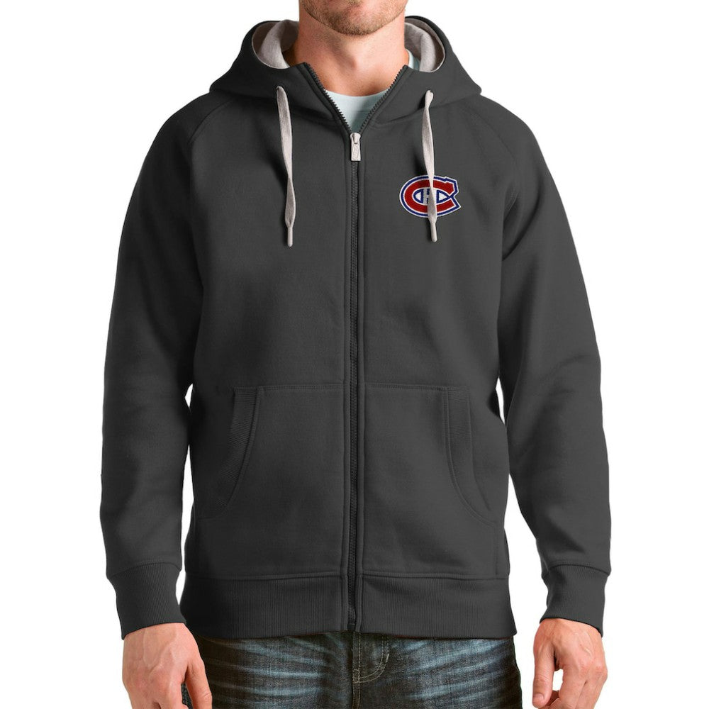 Montreal Canadiens - Antigua Logo Victory Full-Zip Hoodie Charcoal