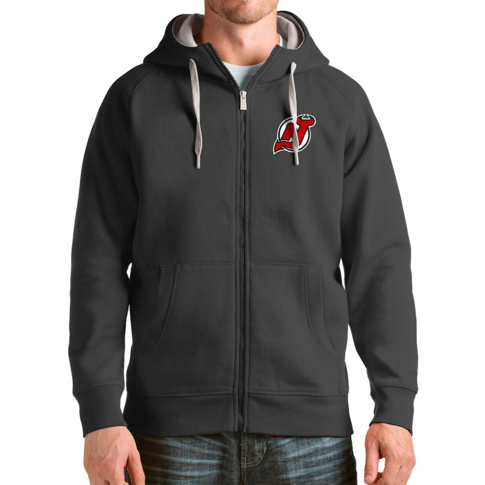 New Jersey Devils - Antigua Logo Victory Full-Zip Hoodie Charcoal
