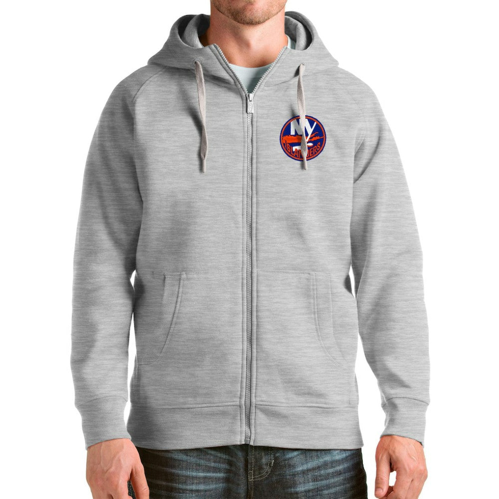 New York Islanders - Antigua Logo Victory Full-Zip Hoodie Heathered Gray
