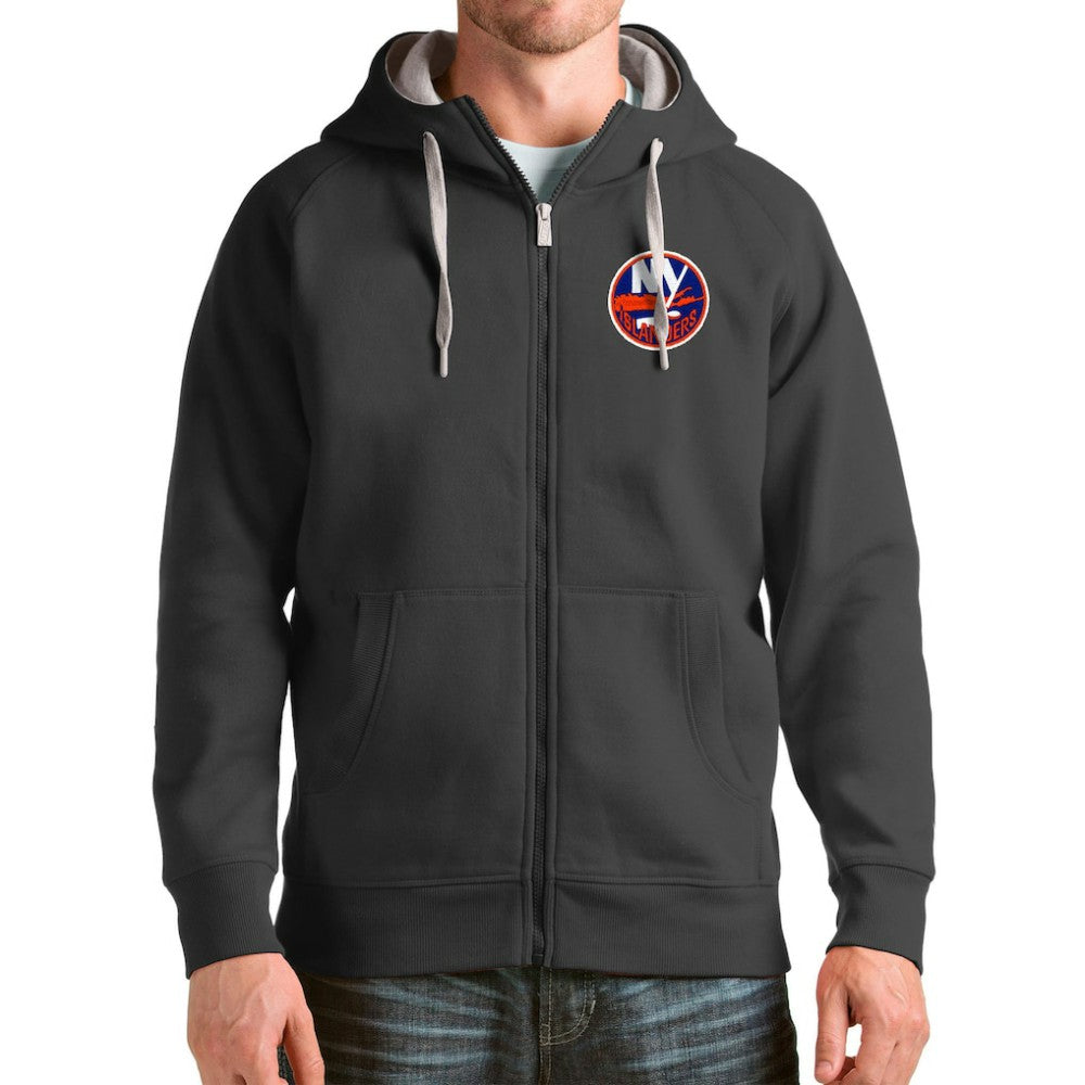 New York Islanders - Antigua Logo Victory Full-Zip Hoodie Charcoal
