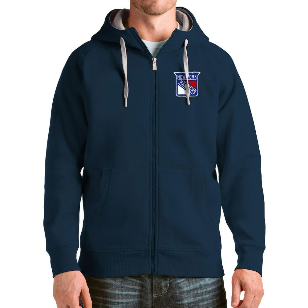 New York Rangers Antigua Logo Victory Full-Zip Hoodie Navy