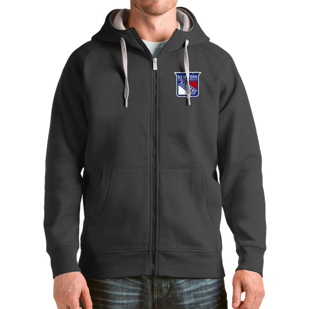New York Rangers Antigua Logo Victory Full-Zip Hoodie Charcoal