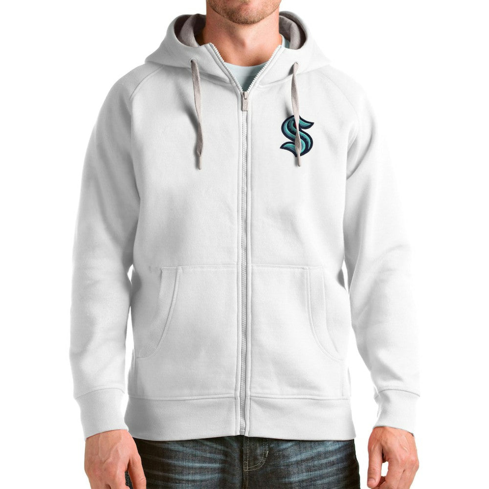 Seattle Kraken Antigua Logo Victory Full-Zip Hoodie White