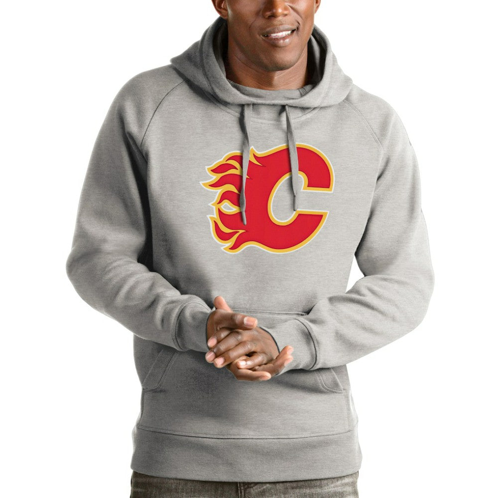 Calgary Flames - Antigua Logo Victory Pullover Hoodie Heathered Gray