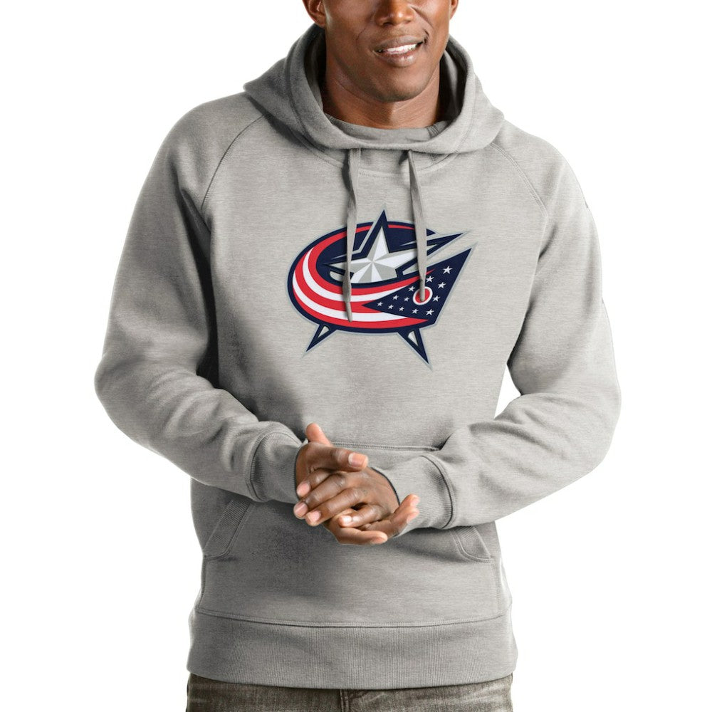 Columbus Blue Jackets - Antigua Logo Victory Pullover Hoodie Heathered Gray