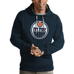 Edmonton Oilers - Antigua Logo Victory Pullover Hoodie Navy