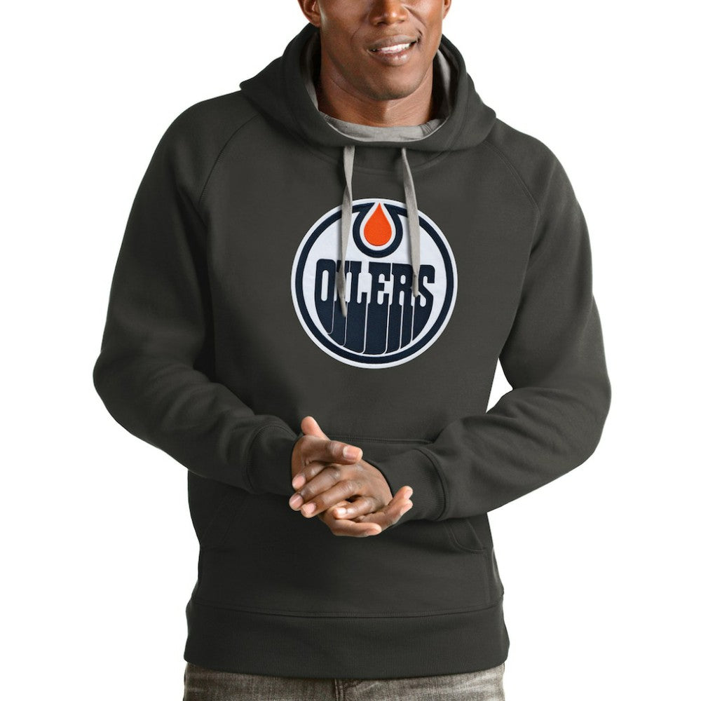 Edmonton Oilers - Antigua Logo Victory Pullover Hoodie Charcoal