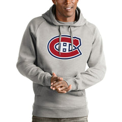 Montreal Canadiens - Antigua Logo Victory Pullover Hoodie Heathered Gray