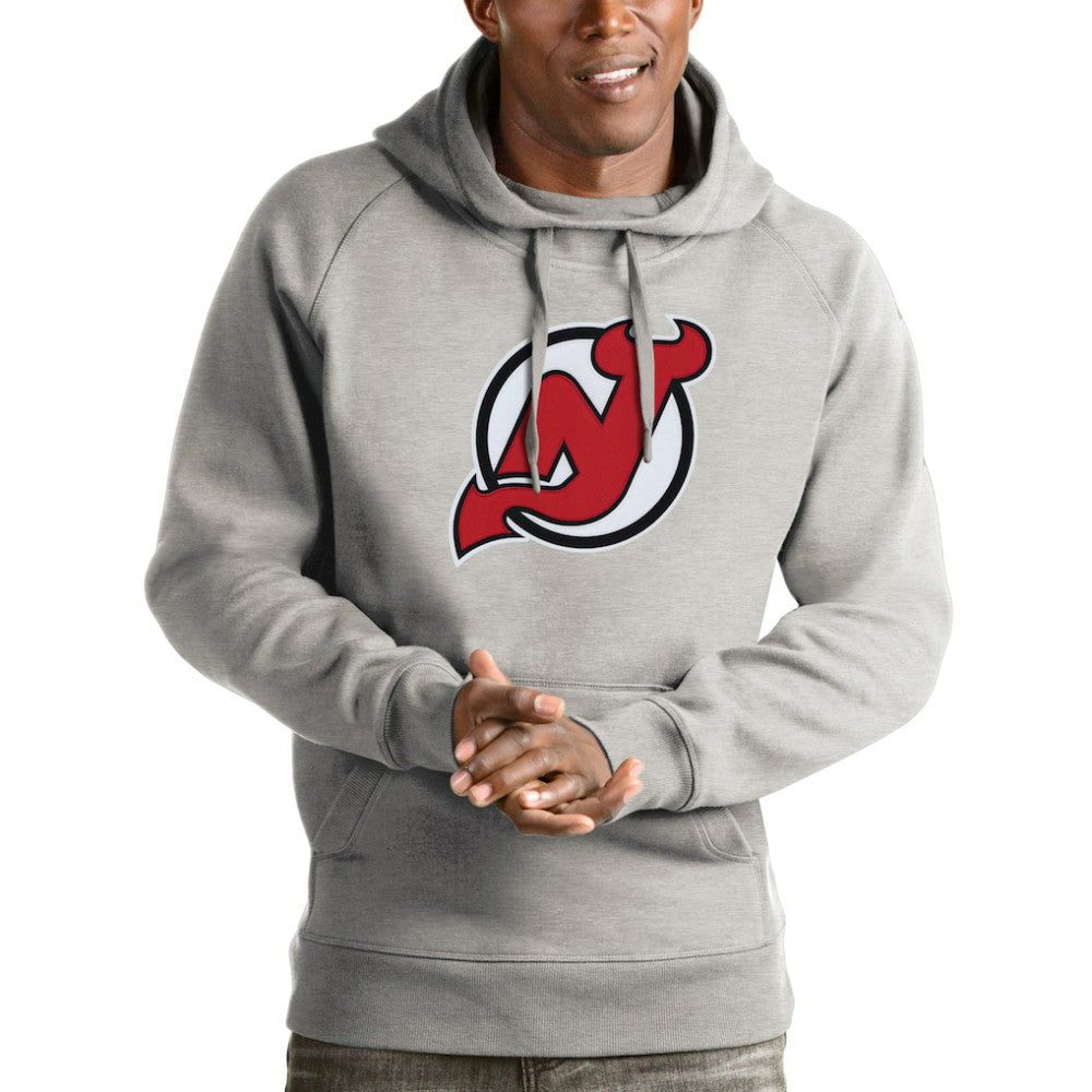 New Jersey Devils - Antigua Logo Victory Pullover Hoodie Heathered Gray