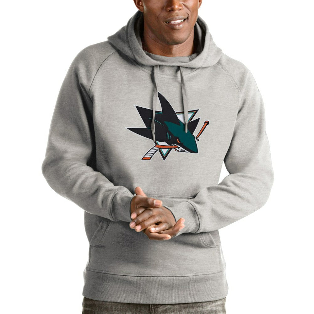 San Jose Sharks - Antigua Logo Victory Pullover Hoodie Heathered Gray