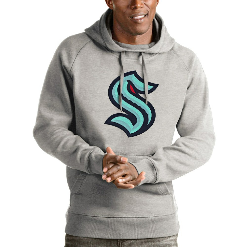 Seattle Kraken Antigua Logo Victory Pullover Hoodie Heathered Gray