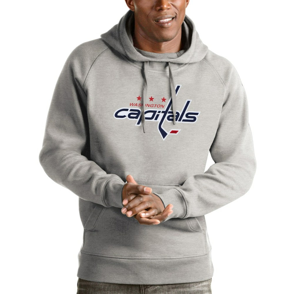 Washington Capitals Antigua Logo Victory Pullover Hoodie Heathered Gray