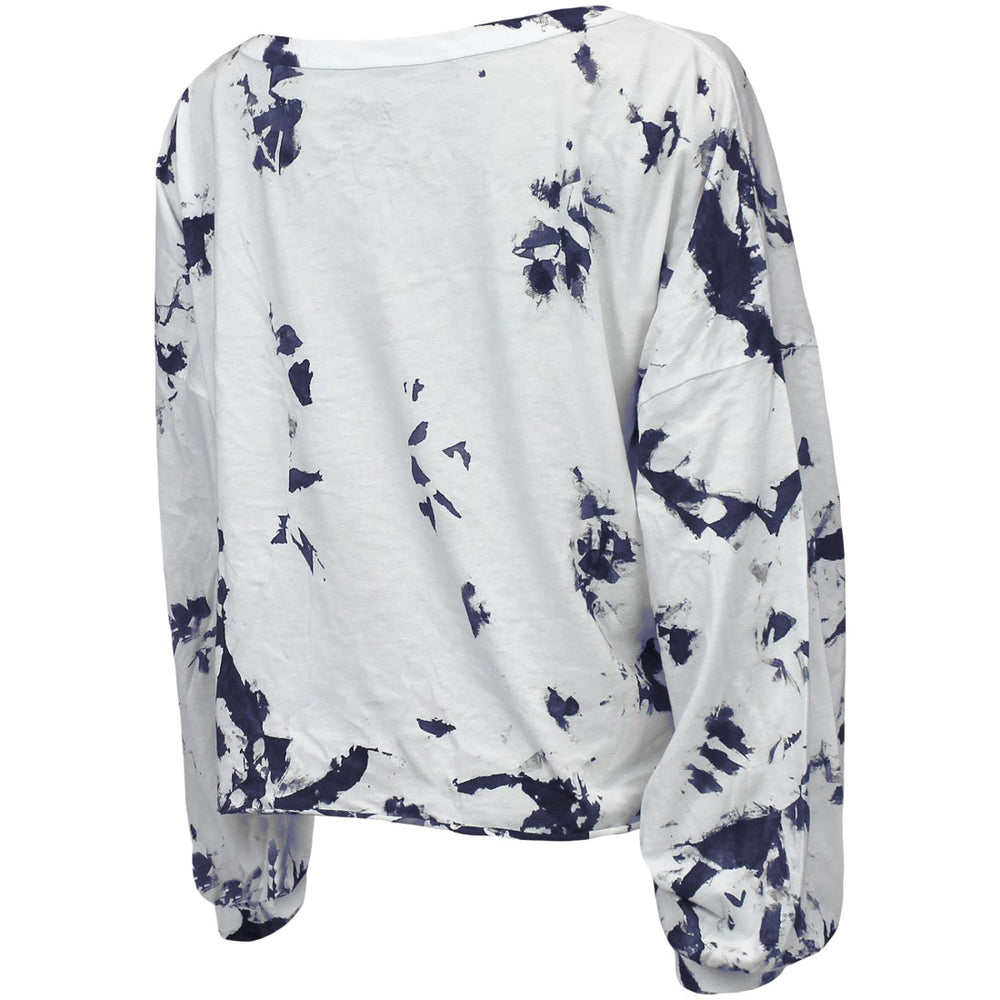 Tennessee Titans Majestic Threads Women's Off-Shoulder Tie-Dye V-Neck Long Sleeve T-Shirt White/Navy - NFL