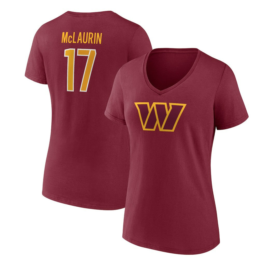 Terry McLaurin Washington Commanders Women's Player Icon Name & Number V-Neck T-Shirt Burgundy - Fanatics