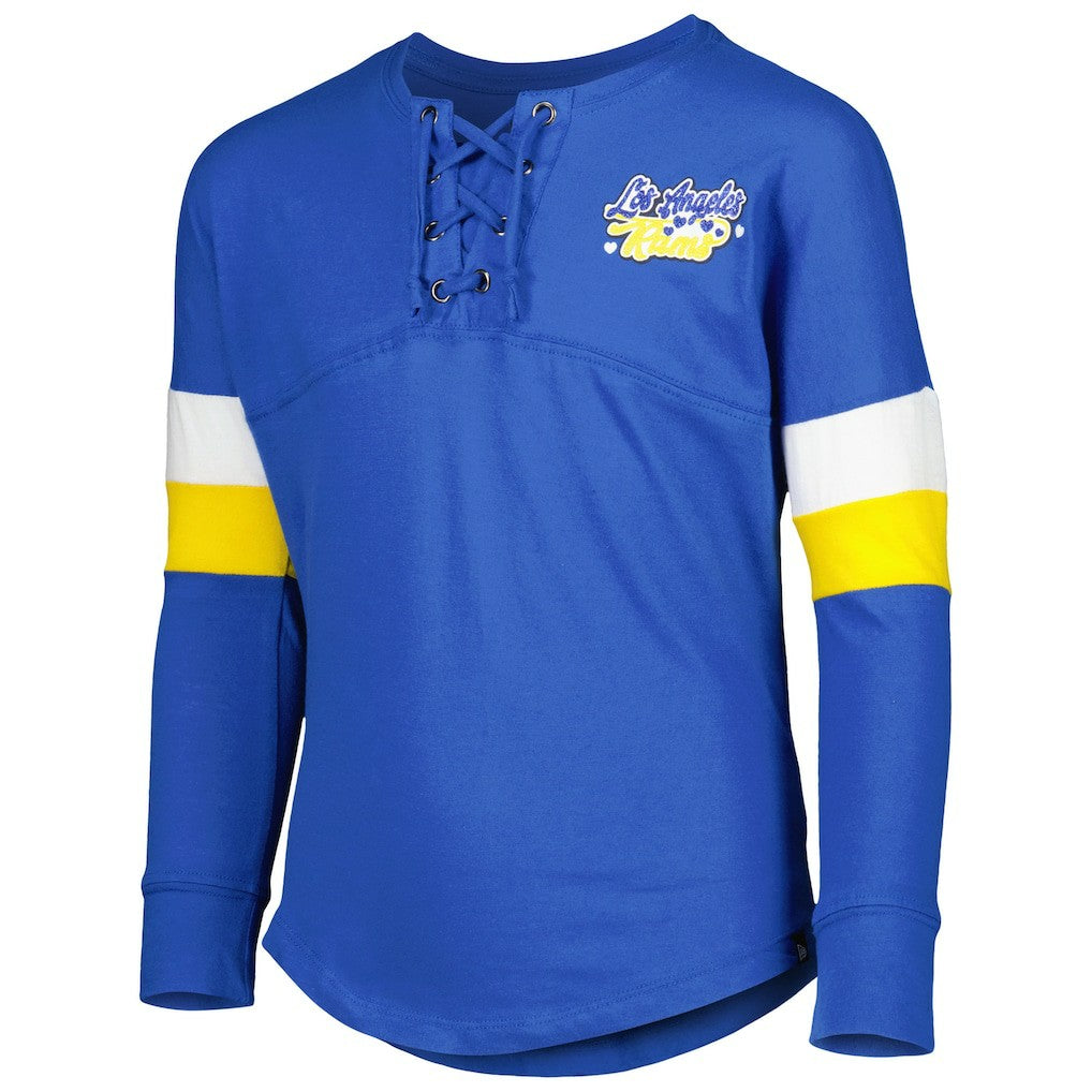 Los Angeles Rams New Era Girls Youth Lace-Up Long Sleeve T-Shirt Royal - NFL