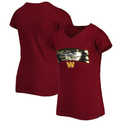 Washington Commanders New Era Girls Youth Reverse Sequin Wordmark V-Neck T-Shirt Burgundy - NFL