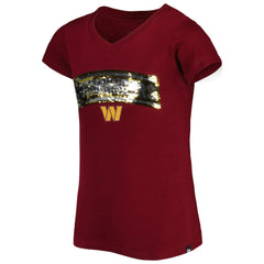 Washington Commanders New Era Girls Youth Reverse Sequin Wordmark V-Neck T-Shirt Burgundy - NFL