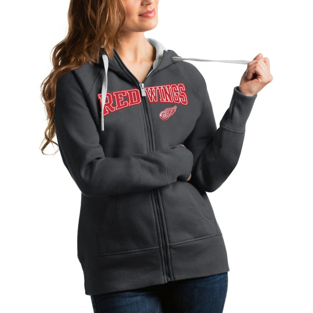 Detroit Red Wings - Antigua Women's Wordmark Victory Full-Zip Hoodie Charcoal