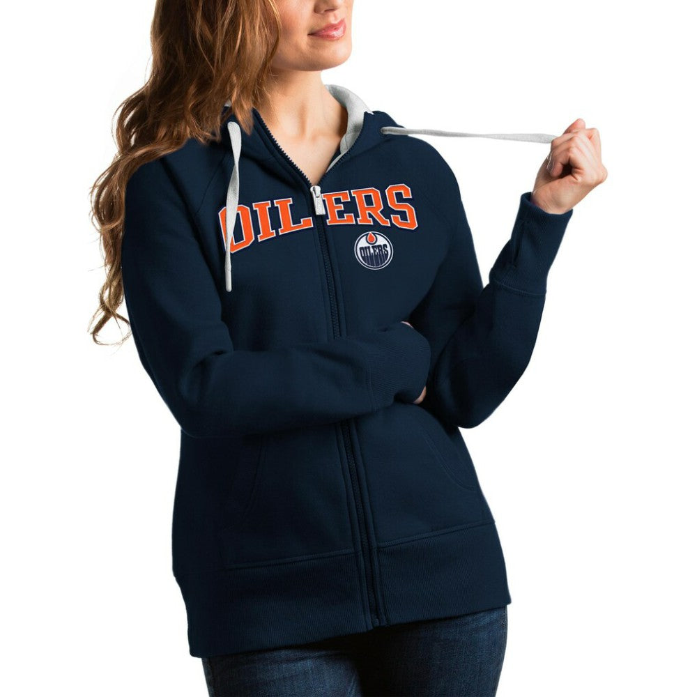 Edmonton Oilers - Antigua Women's Wordmark Victory Full-Zip Hoodie Navy
