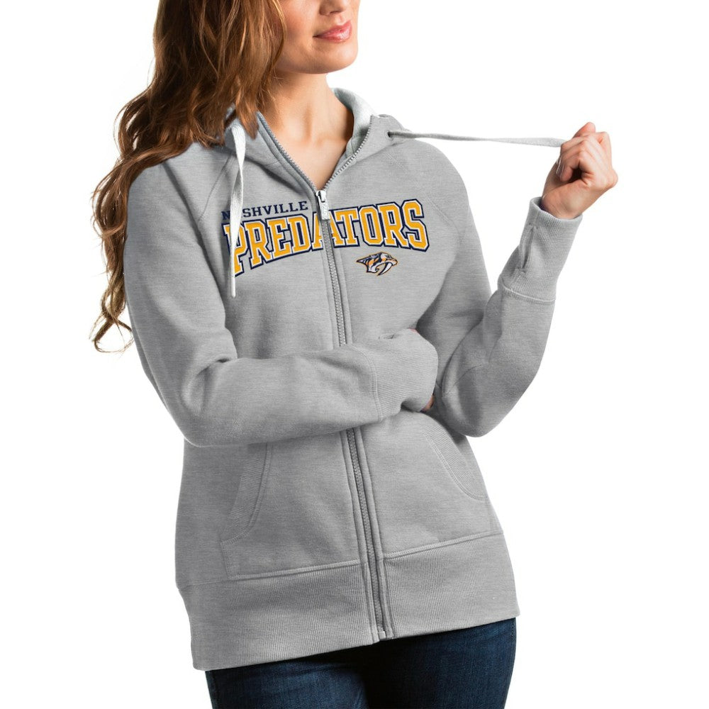 Nashville Predators - Antigua Women's Wordmark Victory Full-Zip Hoodie Heathered Gray