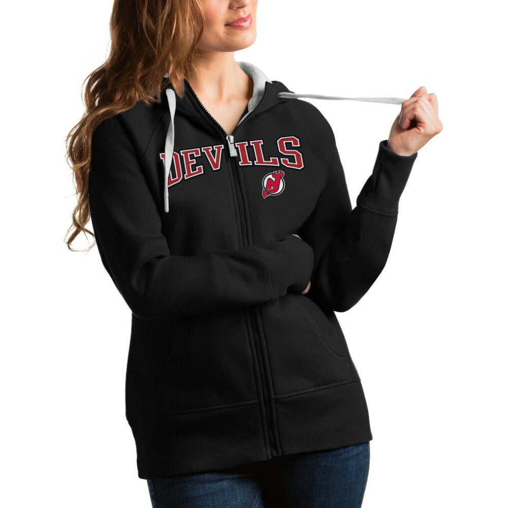 New Jersey Devils - Antigua Women's Wordmark Victory Full-Zip Hoodie Black