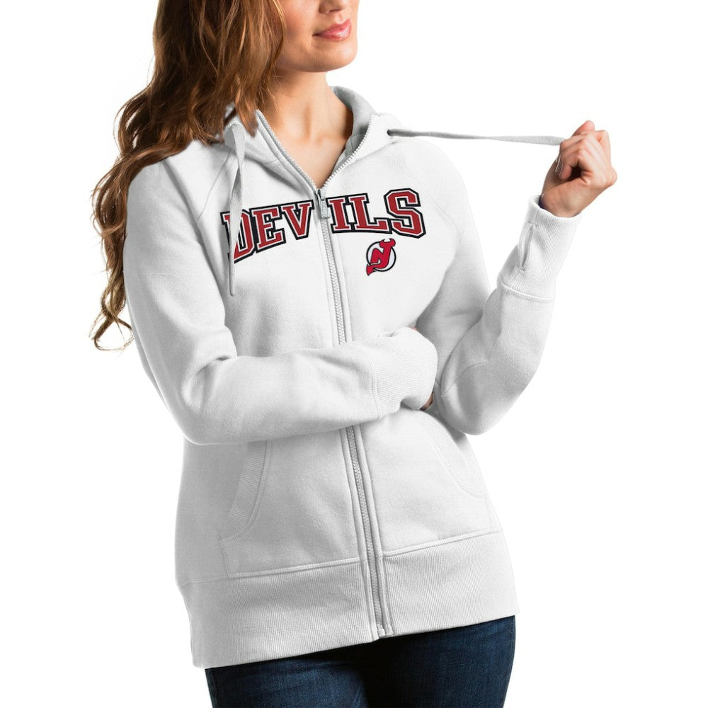New Jersey Devils - Antigua Women's Wordmark Victory Full-Zip Hoodie White
