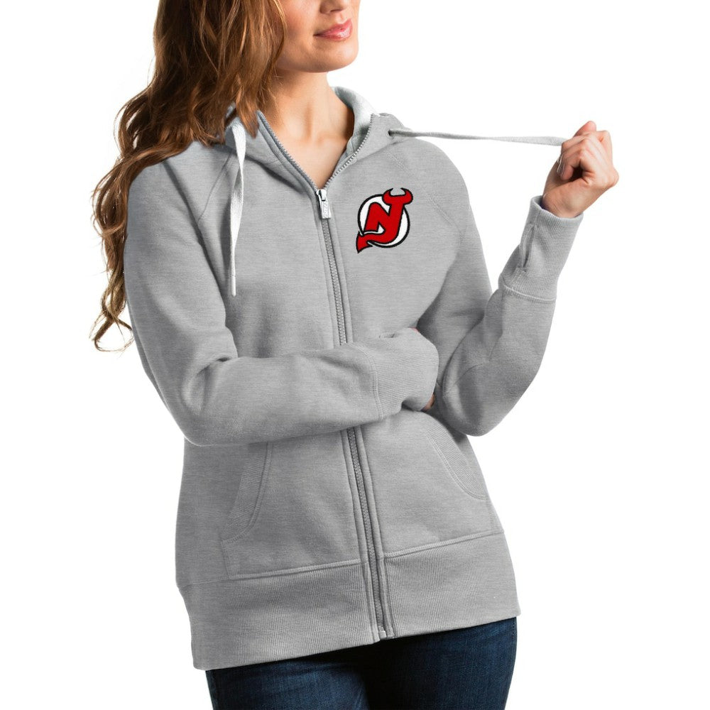 New Jersey Devils - Antigua Women's Victory Full-Zip Hoodie Heathered Gray