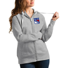New York Rangers Antigua Women's Victory Full-Zip Hoodie Heathered Gray