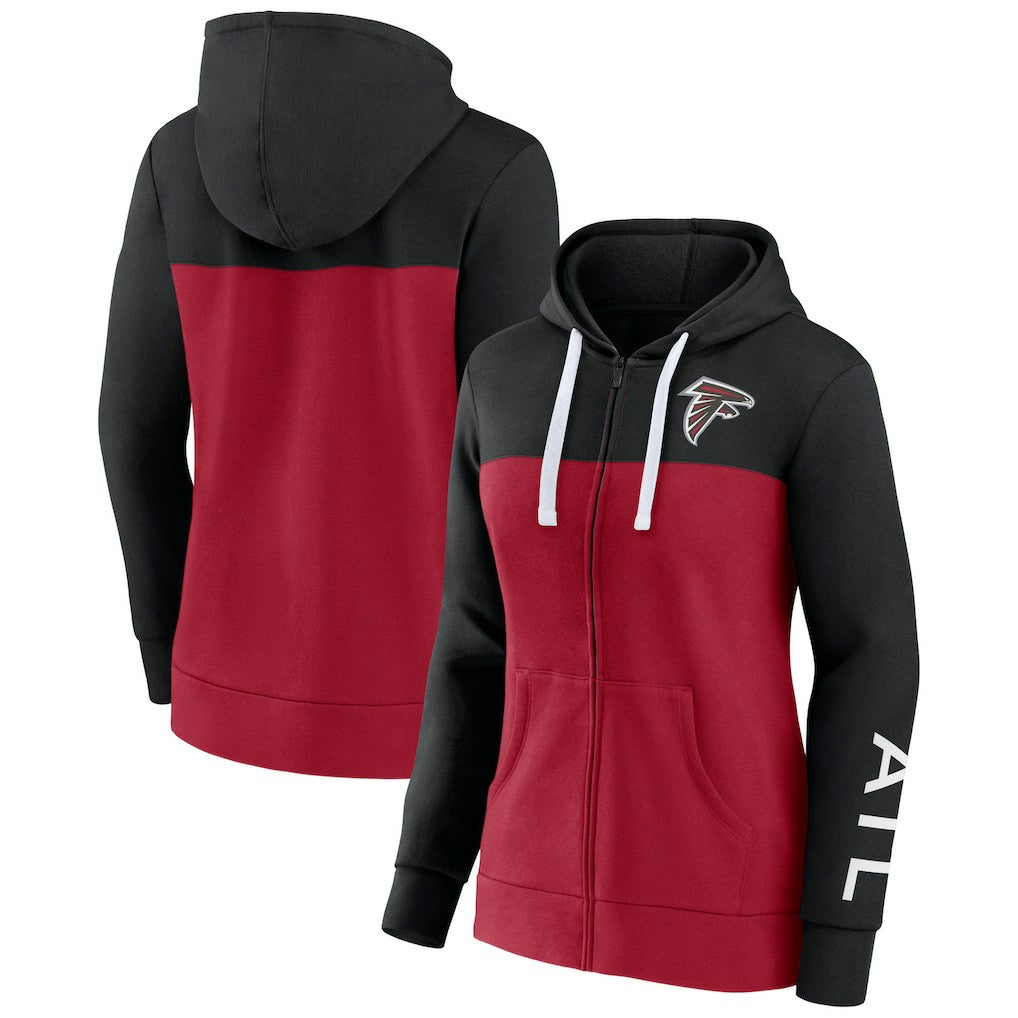 Atlanta Falcons Women's Take The Field Color Block Full-Zip Hoodie Black/Red - Fanatics
