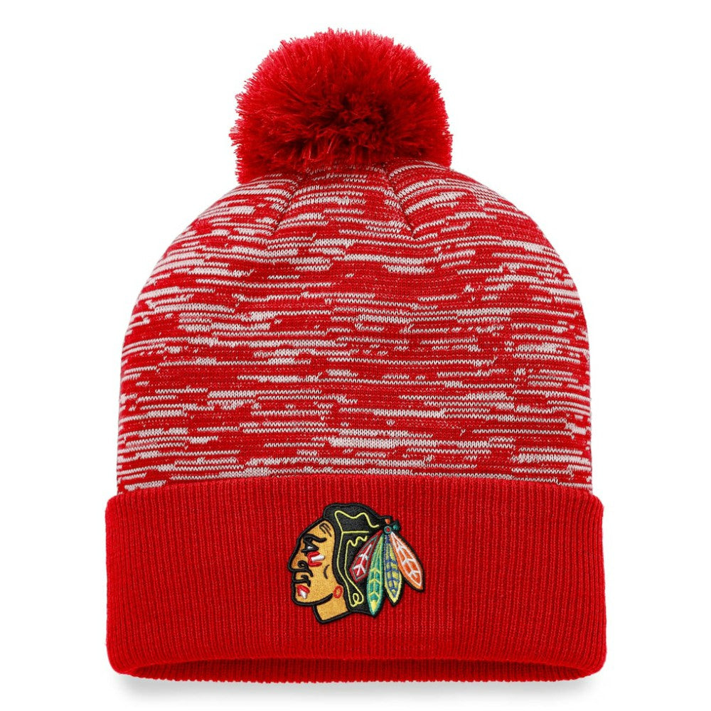 Chicago Blackhawks Fanatics Defender Cuffed Knit Hat with Pom Red