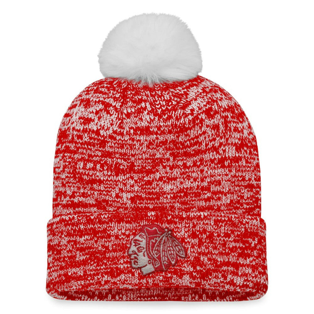 Chicago Blackhawks Fanatics Women's Glimmer Cuffed Knit Hat with Pom Red