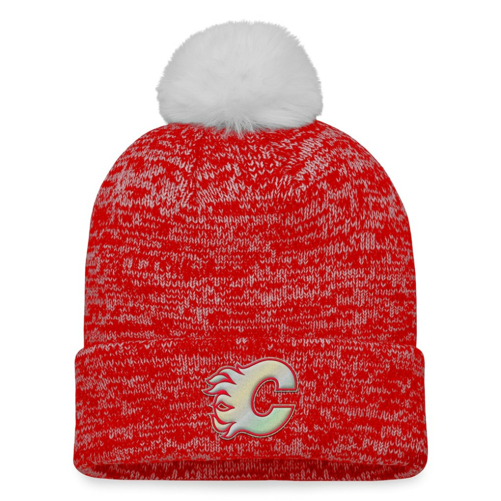 Calgary Flames - Fanatics Women's Glimmer Cuffed Knit Hat with Pom Red