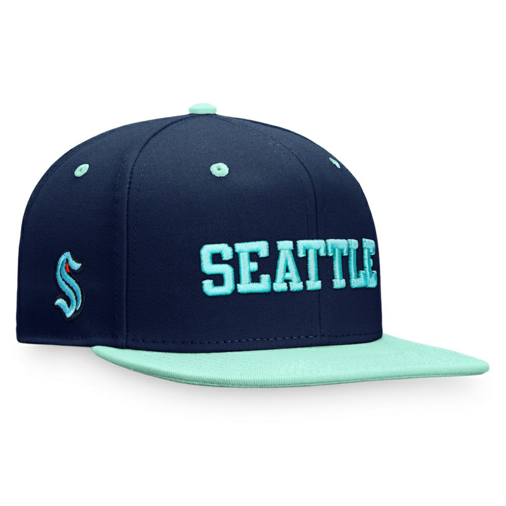 Seattle Kraken Fanatics Heritage City Two-Tone Snapback Hat Deep Sea Blue/Light Blue