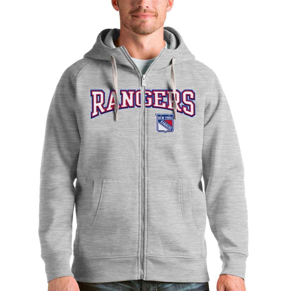 New York Rangers Antigua Wordmark Victory Full-Zip Hoodie Heathered Gray