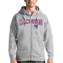 New York Rangers Antigua Wordmark Victory Full-Zip Hoodie Heathered Gray