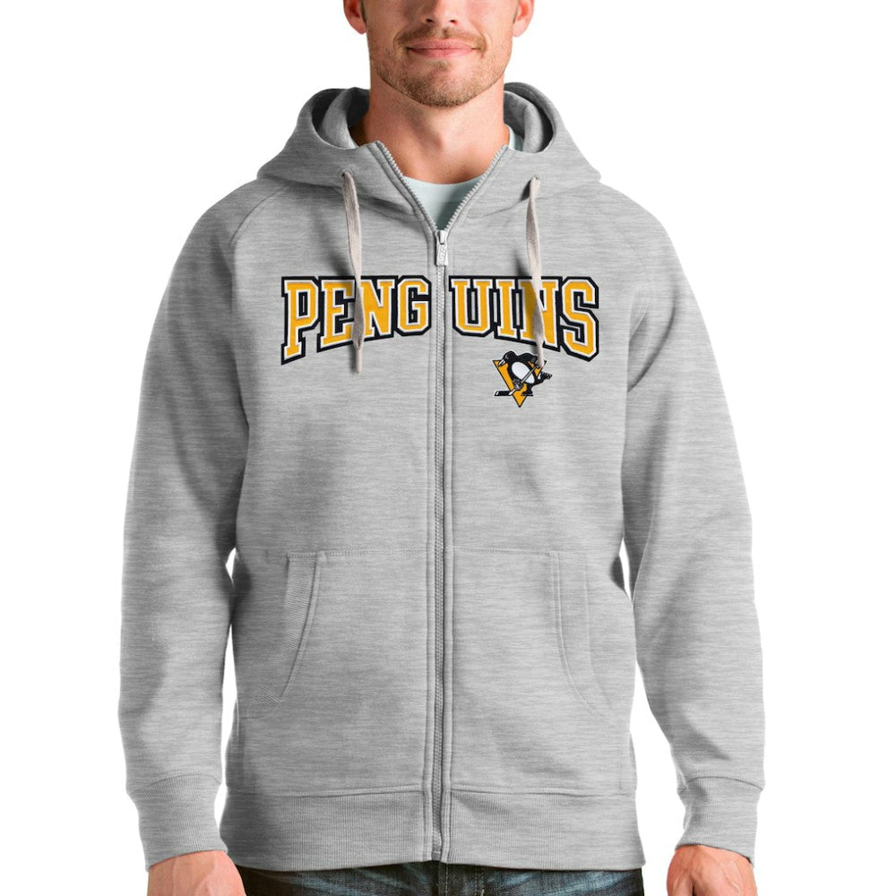 Pittsburgh Penguins Antigua Wordmark Victory Full-Zip Hoodie Heathered Gray