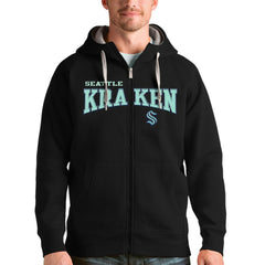 Seattle Kraken Antigua Wordmark Victory Full-Zip Hoodie Black